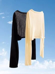 SHEIN EZwear 大尺碼女款純色寬鬆牛仔風百搭日常穿著長袖開襟衫 適合徒步、秋季、辦公室、外出、教師穿搭 黑色/奶油色 - 彩色 - 查看 2
