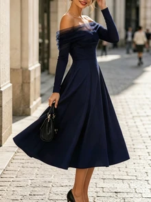 SHEIN Women's Navy Blue Mesh Strapless Dress With Pockets, Versatile Commute Party Slimming Casual Elegant Mid-Length Dress - Navy Blue - View 6