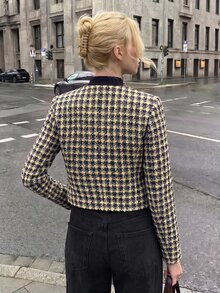 Struktiv Women's Plaid Tweed Round Neck Pearl Button Short Jacket, Elegant Office Wear For Spring And Autumn - Multicolor - View 2