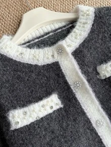 Grovea Plus Size Women's Colorblock Casual Elegant Versatile Daily Cardigan Office Formal Gray Autumn - Dark Grey - View 6