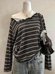 Lalippa Women's Striped Casual Raglan Long Sleeve Loose Fit T-Shirt - Pink - View 1