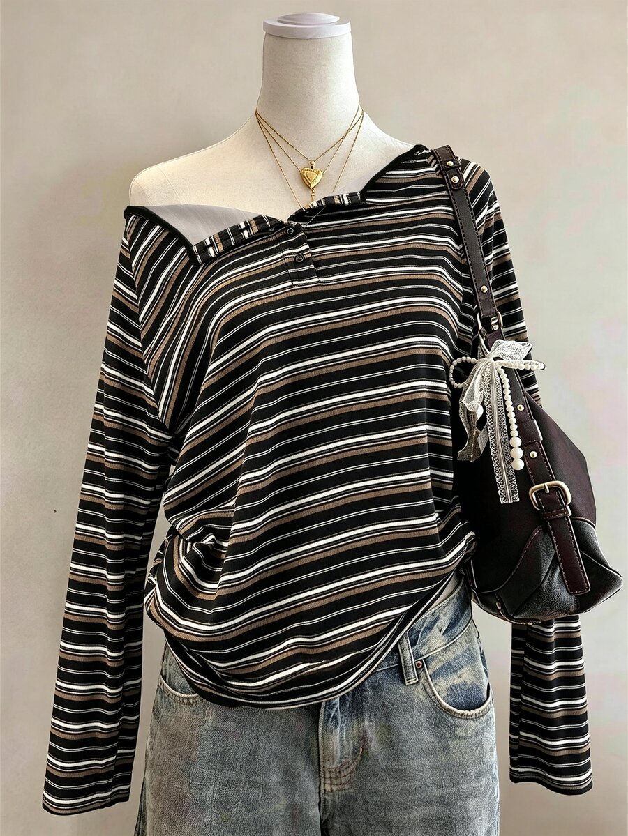 Lalippa Women's Striped Casual Raglan Long Sleeve Loose Fit T-Shirt - Pink - View 1