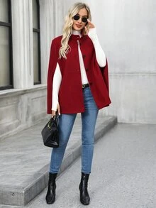 EMERY ROSE Women's Solid Color Casual Versatile Daily Overcoat - Burgundy - View 6