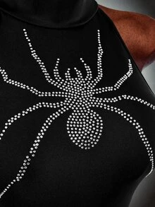 Amplova Women's Fitted Halter Neck Backless Spider Halloween Pattern Rhinestone Sexy Jumpsuit - Black - View 7