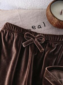 SHEIN Girls Velvet Hooded Long Sleeve Jacket And Pants Set, Suitable For Autumn/Winter, Fashionable And Versatile, Comfortable To Wear - Brown - View 6