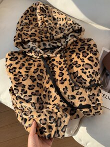 Attitoon 女款白色半拉鍊高領休閒寬鬆加厚抓絨抽繩運動衫，適合秋冬穿著 - 棕色 - 查看 7