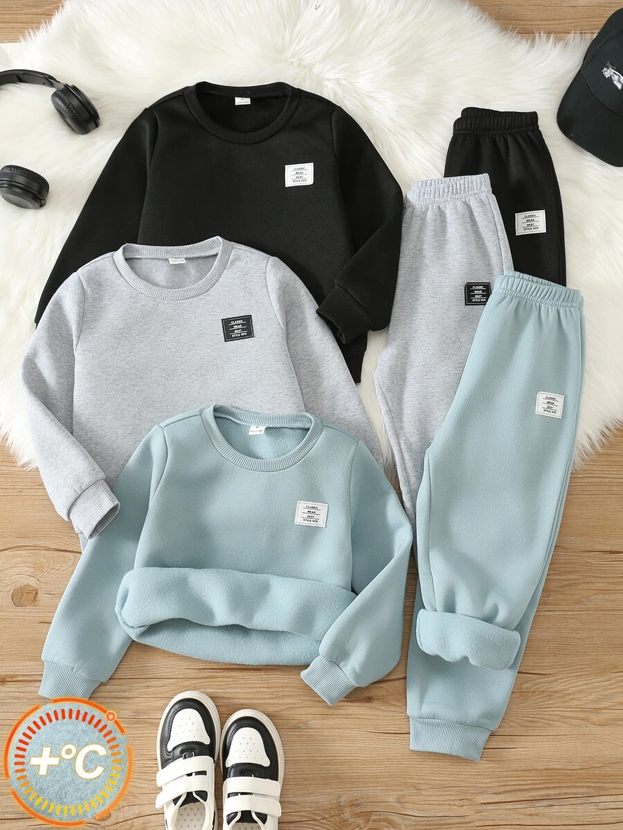 SHEIN Young Boy Letter Print Crew Neck Sweatshirt And Sweatpants Casual Set, 6-Piece - Multicolor - View 1