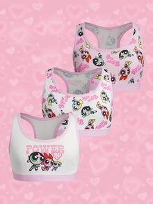 THE POWERPUFF GIRLS X SHEIN Tween Girl Letter Cartoon Print Casual Daily Tank Top - Pink - View 1