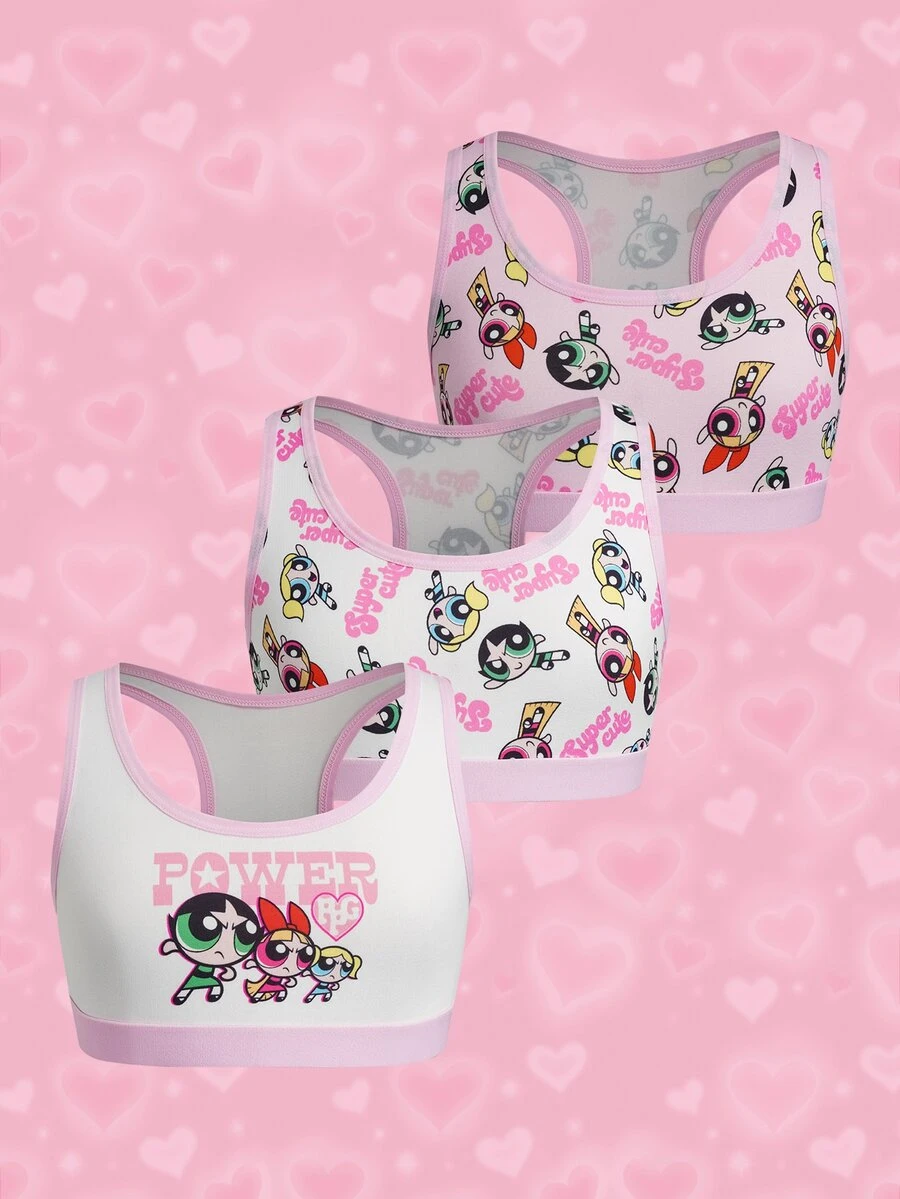 THE POWERPUFF GIRLS X SHEIN Tween Girl Letter Cartoon Print Casual Daily Tank Top - Pink - View 1