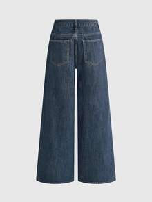 ROMWE Y2K Millennium Retro Plaid Dragonfly & Ladybug Applique Embroidered Loose Casual Low Waist Women's Jeans - Blue - View 2