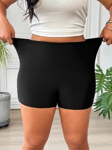 SHEIN EZwear 大尺碼女款純色休閒百搭日常穿著緊身內搭短褲 - 黑與白 - 查看 3
