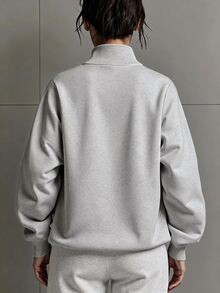 SHEIN EZwear 女款純色長袖半拉鍊休閒運動衫 - 灰色 - 查看 2