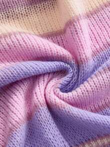 ROMWE Women Y2K Striped Drop Shoulder Cropped Sweater - Multicolor - View 4