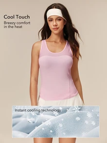 OutZeal Gym Top Women Sports Pink Tank Workout Running Cool Touch Mesh Panel Racer Back Vest Summer - Baby Pink - View 2