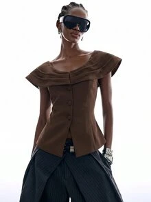 LYSMO 女款時尚優雅通勤西裝外套 - 巧克力棕 - 查看 7