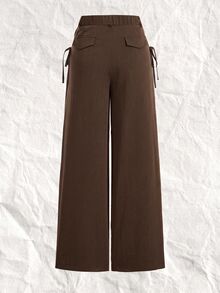 SHEIN EZwear 灰色紋理大尺碼女款西裝長褲 秋冬款 - 棕色 - 查看 2