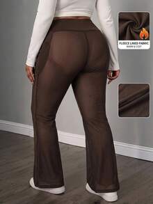SHEIN PETITE CURVE 大尺碼女款純色休閒百搭日常穿著長褲 - 黑色 - 查看 4