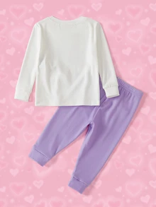 THE POWERPUFF GIRLS X SHEIN 女嬰卡通印花修身居家服 - 淡紫色 - 查看 2