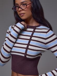 MUSERA Multicolour Double Layer Striped Knitted Top Winter Autumn Everyday Casual Going Out Cool Weekdaze - Multicolor - View 4