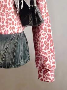 SHEIN EZwear 經典豹紋半拉鍊女款運動衫，休閒街頭風，適合秋冬多種場合，Y2K復古風，返校季上衣 - 彩色 - 查看 4
