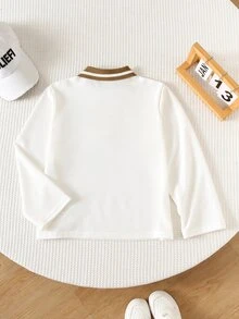 SHEIN Kids Young Boys Casual Comfortable Versatile College Style Logo, Contrast Collar Long Sleeve Top Suitable For Street Photography, Daily Wear, Summer - Multicolor - View 2