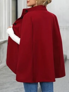 EMERY ROSE Women's Solid Color Casual Versatile Daily Overcoat - Burgundy - View 2