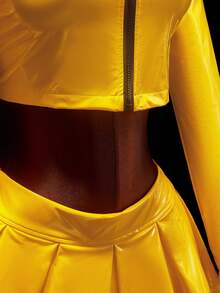 Amplova Yellow And Black Halloween Party Event - Cute Cosplayer Outfit Featuring Racing Elements For Ladies - Yellow - View 9