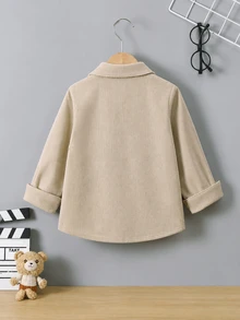 SHEIN Genkimix Kids 小男孩拼接單排扣休閒百搭日常長袖夾克 - 卡其色 - 查看 2