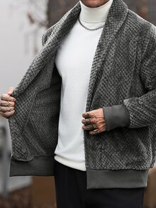 Manfinity CasualCool جاكيت رجالي كاجوال فضفاض بأكمام طويلة، ضروري للخروجات، هدية مثالية للعائلة والأصدقاء - رمادي - مشاهدة 6