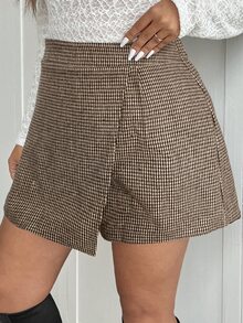 SHEIN Frenchy Plus Size Casual Preppy Asymmetrical Hem Skort - Multicolor - View 4