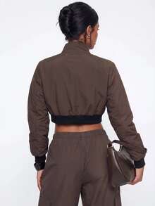 Avantive Jaket Pendek Fashion Wanita, Musim Gugur - Dark Grey - View 2