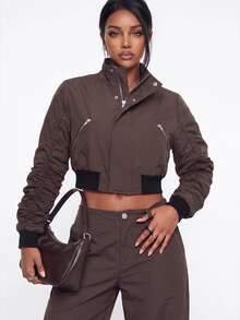 Avantive Jaket Pendek Fashion Wanita, Musim Gugur - Dark Grey - View 5