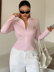 Betty Boop x DAZY Curve Plus Size Cartoon Print Fitted Sports Casual Spring/Autumn New Pink Jacket - Pink - View 5