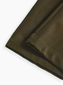 MOTF PREMIUM PLUS SIZE WOMEN'S AUTUMN/WINTER PU LEATHER SLIM STRAIGHT LEG PANTS - Dark Green - View 5