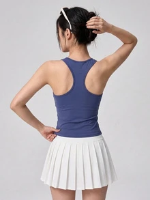 DAZY Solid Color Racerback Fitted Sports Tank Top Fall - Blue - View 8