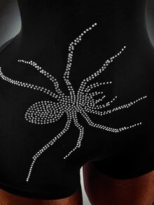 Amplova Women's Fitted Halter Neck Backless Spider Halloween Pattern Rhinestone Sexy Jumpsuit - Black - View 6