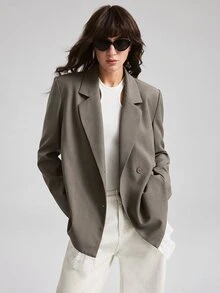 Ontre 2026夏季新款白色蕾絲拼接長袖西裝外套，現代法式優雅婚禮早午餐賓客穿搭，極簡浪漫奢華質感女款 - 灰色 - 查看 2