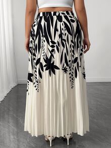 Elenzga Women's Plus Size Elegant Commute Printed Pleated A-Line Skirt Fall - Multicolor - View 2