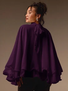 COSMINA 女款休閒優雅雪紡襯衫 - 紫紅色 - 查看 2