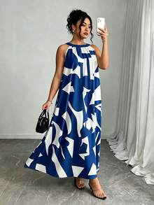 Rafferiza Plus Size Women's Colorblock Casual Daily Summer Travel Dress - Royal Blue - View 4