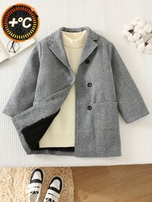 SHEIN معطف طويل متعدد الاستخدامات بأزرار وأكمام طويلة وجيب للأولاد الصغار - رمادي - مشاهدة 3