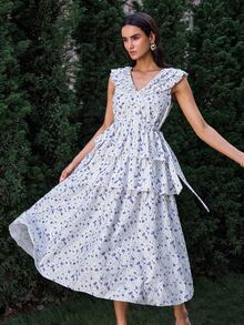 VOLUPTÉ CURVE Women's Embroidered Floral Print Ruffle Trim Dress - Multicolor - View 5