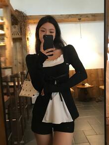 DAZY Women's Letter Print Casual Versatile Daily Long Sleeve T-Shirt Fall - Black and White - View 4