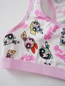 THE POWERPUFF GIRLS X SHEIN Tween Girl Letter Cartoon Print Casual Daily Tank Top - Pink - View 8