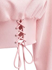 SHEIN EZwear 白色針織女款連帽衫，秋冬長袖上衣 - 藕粉色 - 查看 4