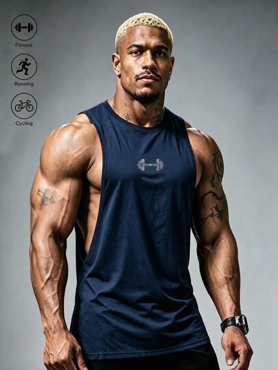 Gym Rark 男士啞鈴印花無袖背心，寬鬆版型運動訓練上衣，夏季籃球球衣