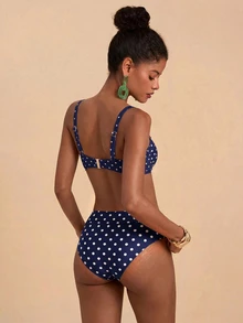 Travachic 女款夏季海灘波點性感比基尼三角褲兩件式泳衣套裝 - 藏蓝色 - 查看 2