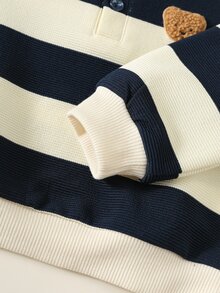 SHEIN 男嬰卡通熊與條紋圖案圓領長袖套頭運動衫與鬆緊腰長褲 2 件套 - 彩色 - 查看 5