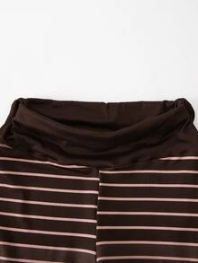 SHEIN 女童休閒條紋印花極簡修身長褲，隨機3款發1件 - 棕色 - 查看 4