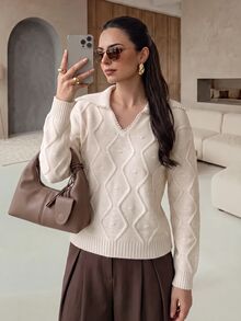 Mulvari Vintage Slouchy Loose Slimming Sweater Women Spring Autumn New Niche Design Large Lapel Knit Cardigan - Apricot - View 8